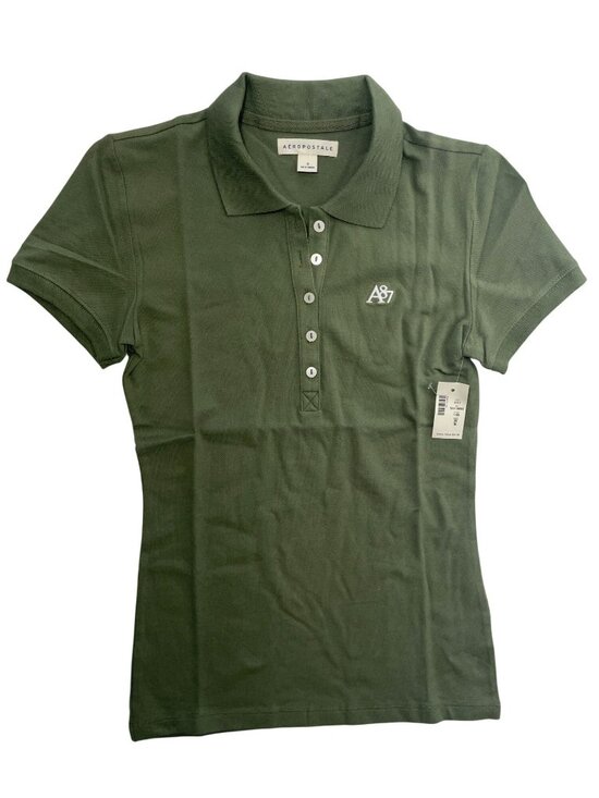 Aéropostale Tops - Aéropostale Olive Green Polo Shirt A87 Logo Short Sleeve Stretchy Wmn's Sz S NWT